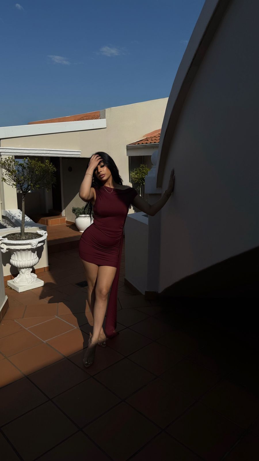 BLACK - BURGENDY DRAPE DRESS3